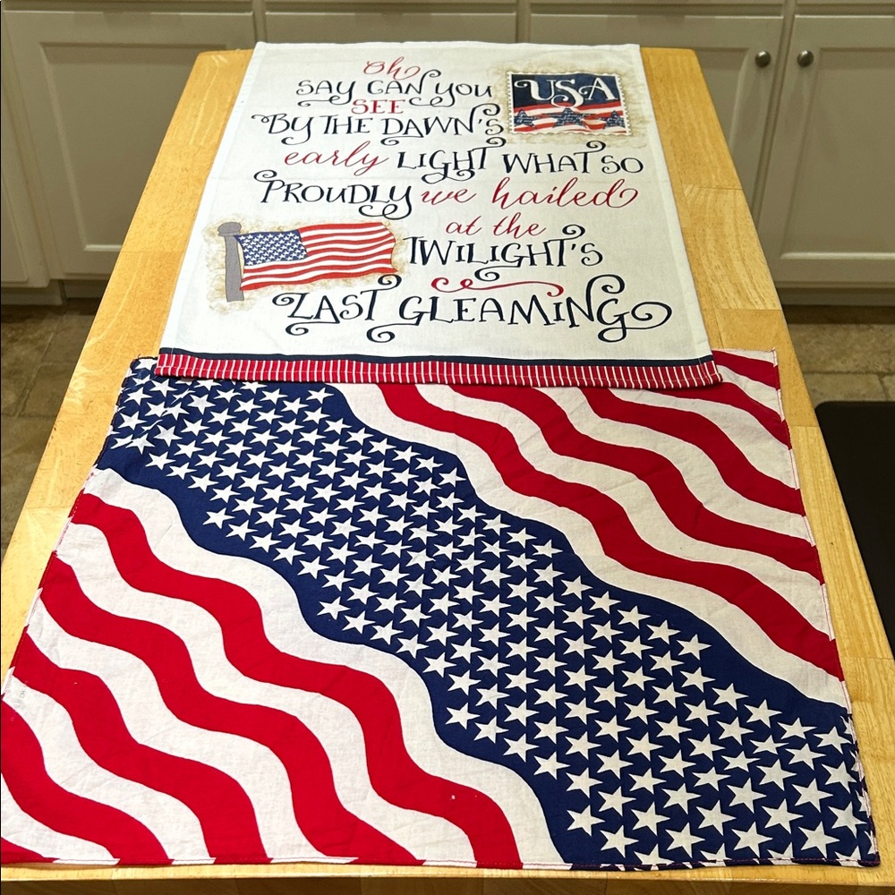 Patriotic Red White Blue USA Cotton Kitchen Towels